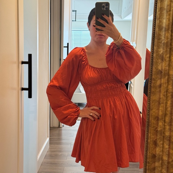 STAUD Vibrant burnt Orange Long Sleeve Dress - Picture 2 of 7